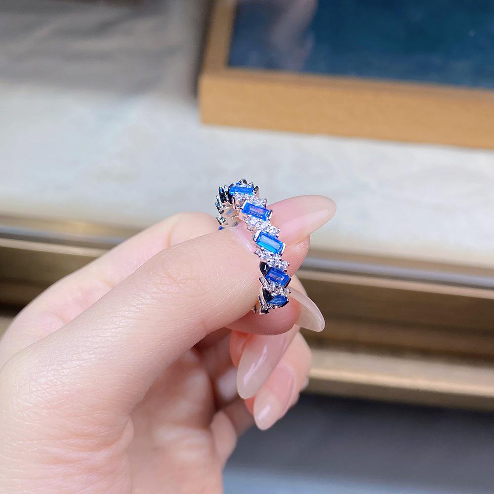 Кольцо-дорожка из стерлингового серебра 925 пробы с аквамарином и цирконом