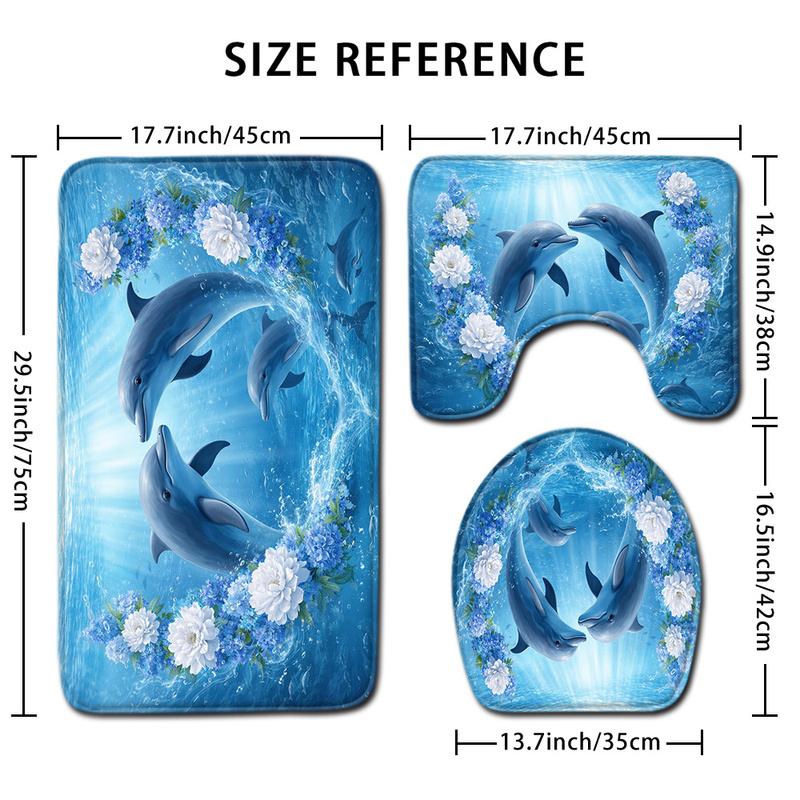 Luxury Dolphin Ocean Bath Mat Set Blue Nautical Bathroom Rug Home Decor Accessories for Coastal Bathroom Toilet