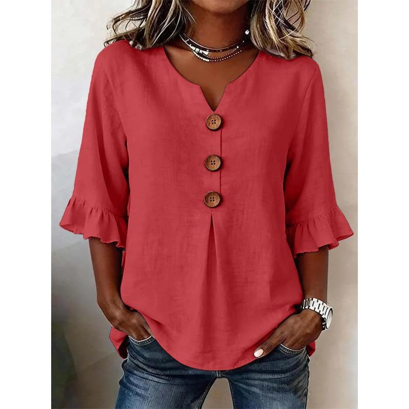 PEYWOW Women's Fashion 3/4 Sleeves V-Neck Casual Blouses & Shirts