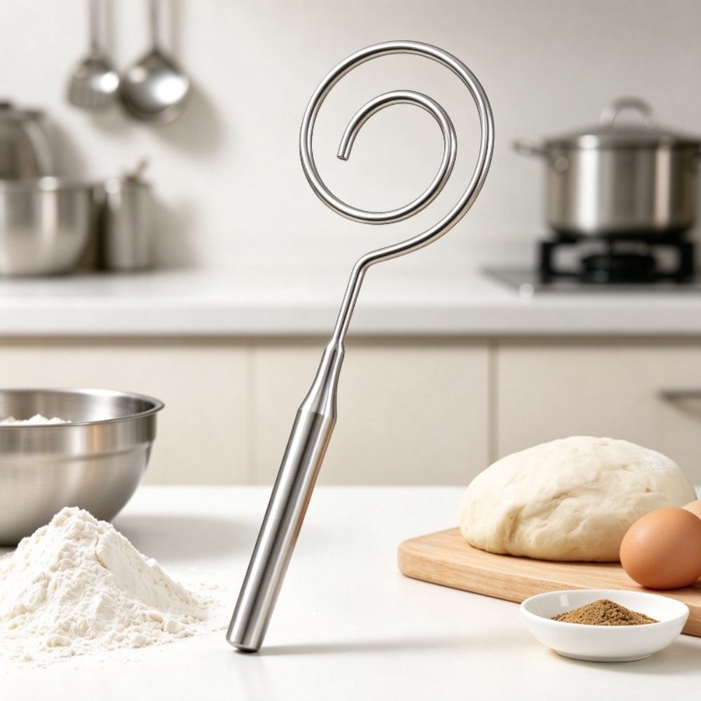 304 Stainless Steel Spiral Dough Whisk Seamless Egg Beater Manual Dough Blender  Egg Mixing