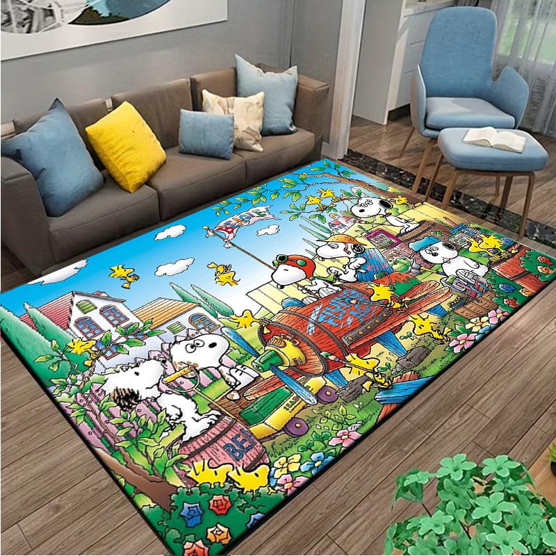 Retro Cartoon Snoopy Kawaii Dog Area Rug 3D Carpet for Living Room Home Decor Large Area Rug Bedroom Rug Non-slip Floor Mat Gift