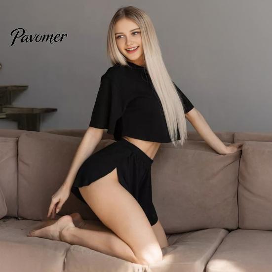 Женский пижамный комплект Женские пижамы из 2 предметов, Мягкий топ с коротким рукавом, Сексуальные шорты, Одежда для сна, Летняя пижама с круглым вырезом, Комплект для дома, Двухкомпонентный