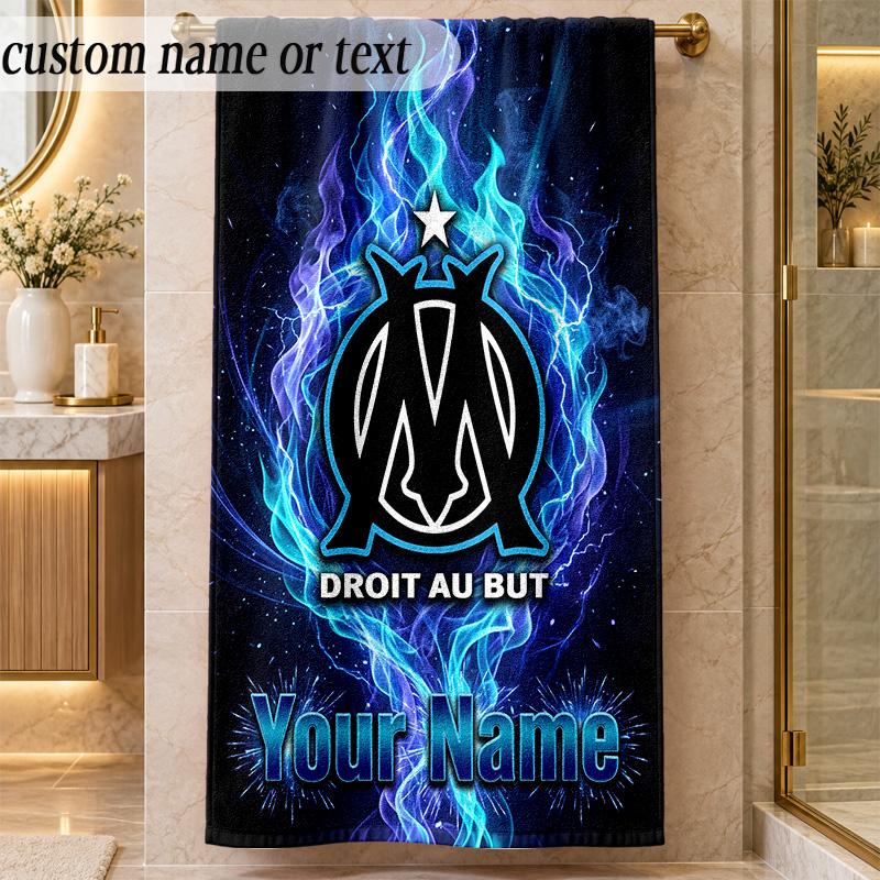 Beach TowelOlympique Marseille FC Custom Name Text Personalized Soft Towel for Beach Pool Indoor Home Decor Gift