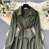 Aibeautyer, новое винтажное весенне-летнее однотонное тонкое женское платье на пуговицах, трапециевидное шифоновое пуловер с отложным воротником, женские платья