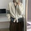 V-neck Knitted Cardigan Sweater Loose Early Autumn Color Contrast Sweater Design Cardigan Sweater Top Coat Female