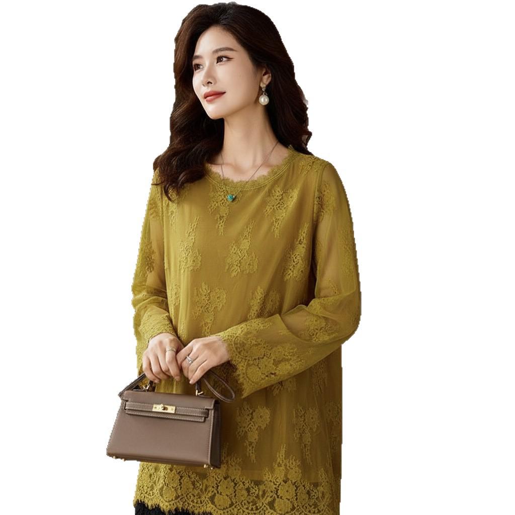 Стильный женский кружевной полый свободный топ-накидка большого размера, осень 2025