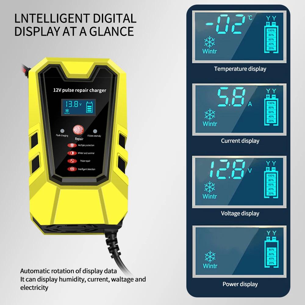 12 В импульсный ремонт 6 А свинцово-кислотный литиевый автомобильный аккумулятор зарядное устройство ЖК-дисплей тестер аккумулятора быстрая зарядка для автомобиля/мотоцикла
