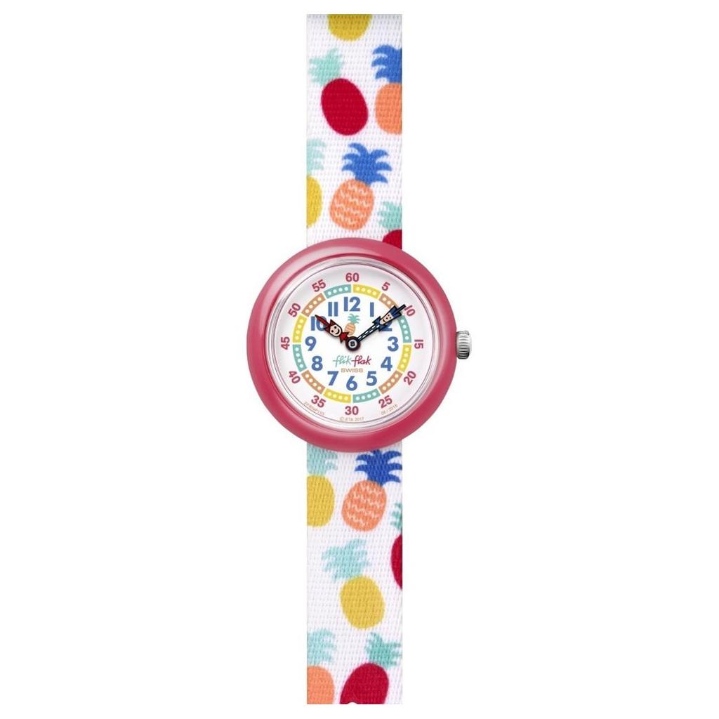SWATCH Flik Flak Feifei series quartz movement 30M waterproof children's Swiss watch 32mm white dial plastic case nylon strap ZFBNP110