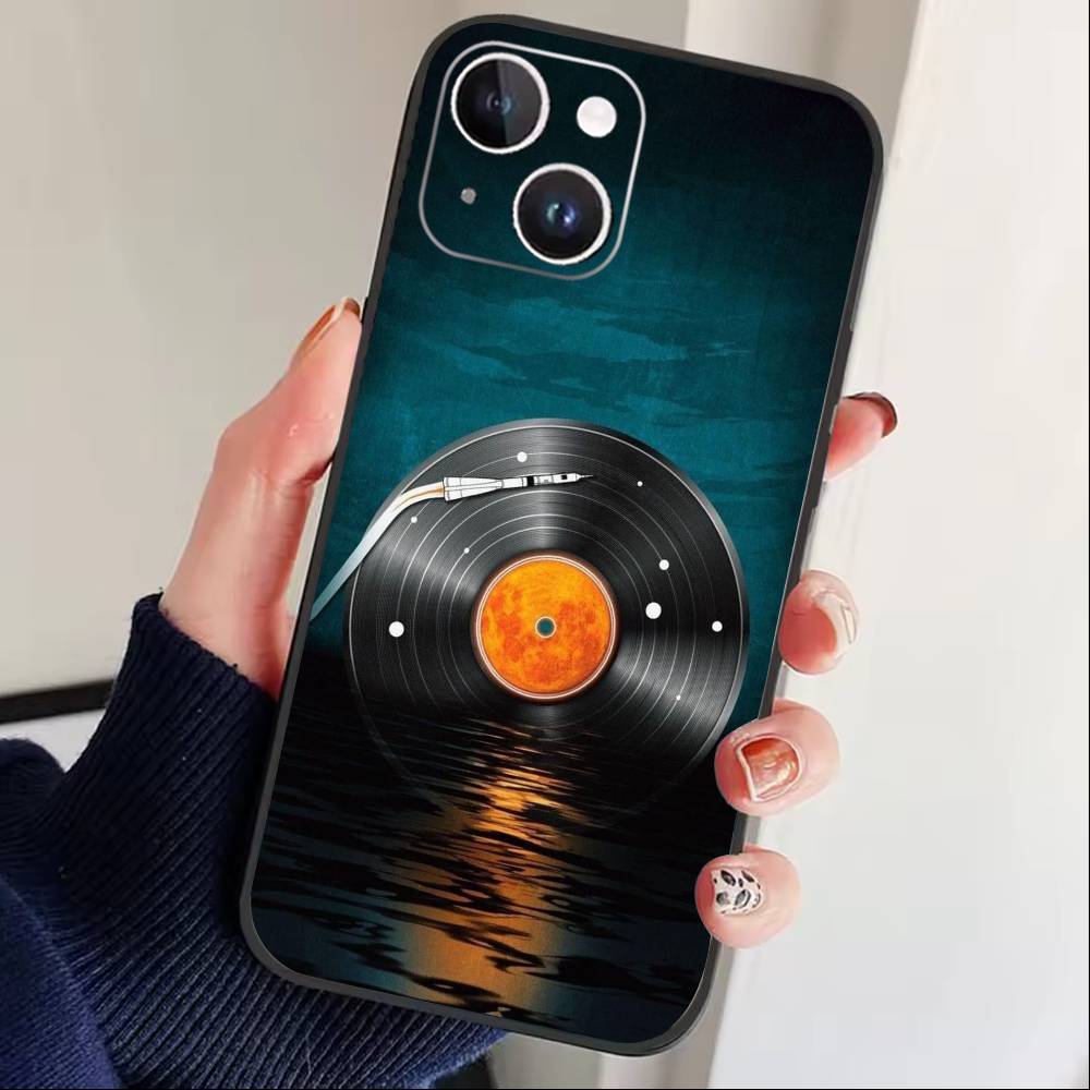Vinyl Record Fashion Phone Case For iPhone 17 16 15 14 13 12 Max Plus Silicone Black Cover