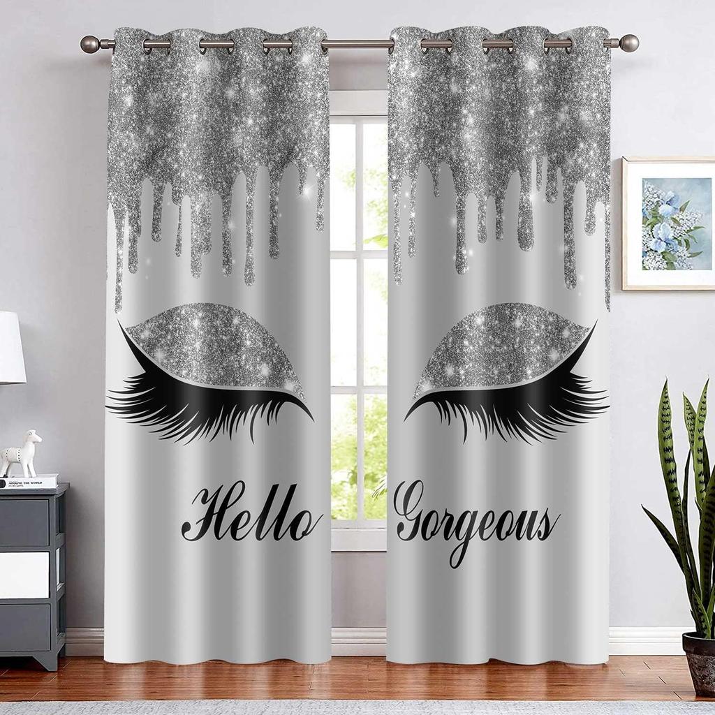 Hello Gorgeous Unicorn Eyelash Print Curtain for The Bedroom Custom,Suitable for Decor Curtains Living Room
