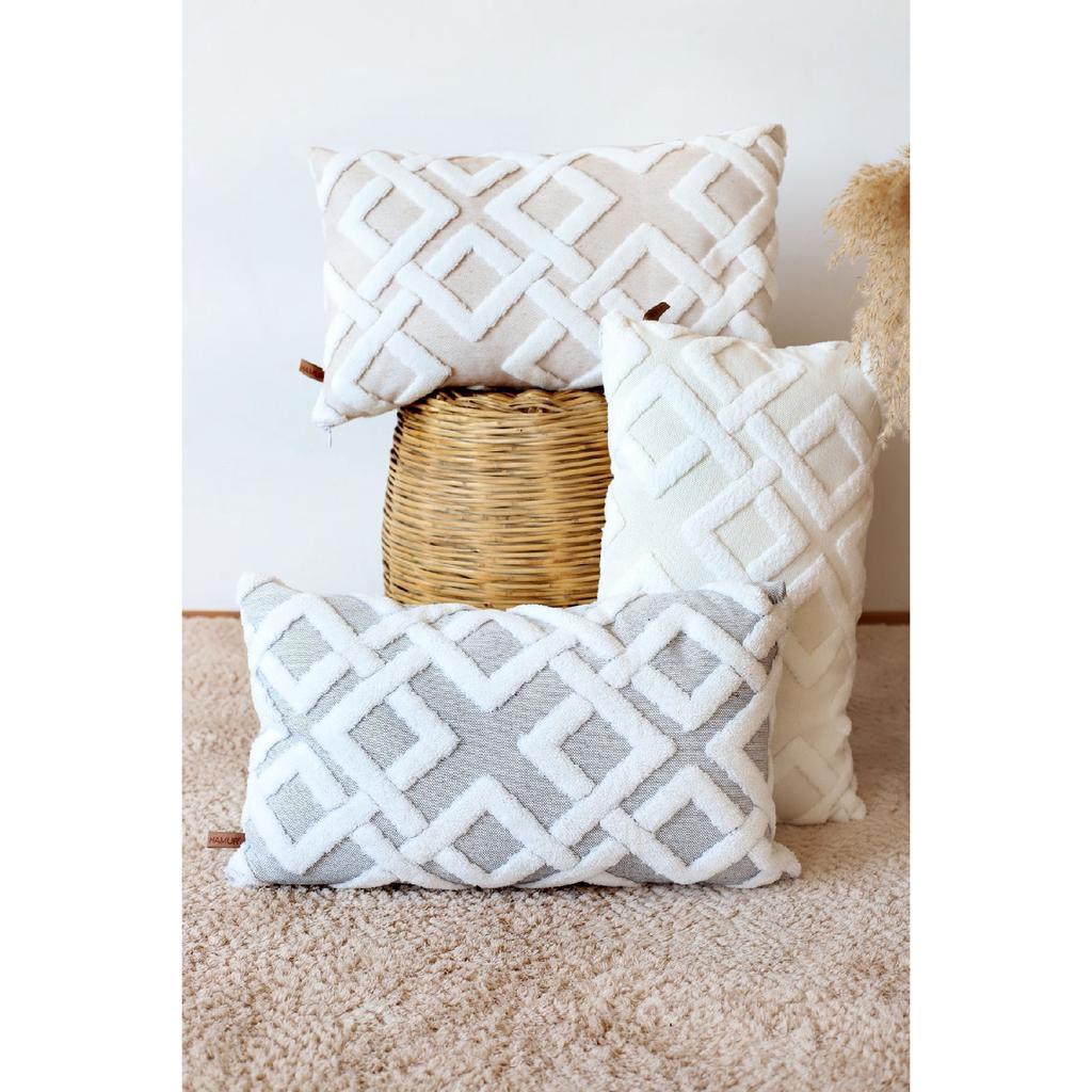 Bohemian Special Design Punch Pattern Decorative Throw Pillow Cover Mila Ecru