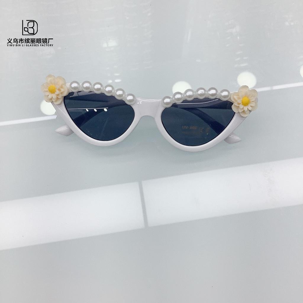 Sticky Pearl Peach Heart Frame Sunglasses Personalized Fashion Boys And Girls Sunscreen Flowers Cute Sunglasses
