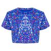 Girls Metallic Leopard Print T-Shirt Crop Top Short Sleeve Round Neck Cheerleading Costume