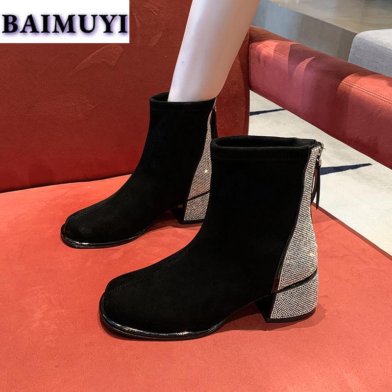 Leopard Crystal Women Snow Ankle Boots Suede Mid Heels Shoes Winter 2025 Luxury Brand Chelsea Boots Fashion Pumps Botas Mujer