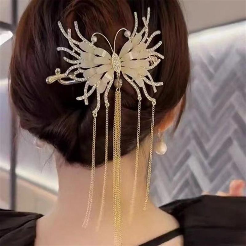 Vintage Ladies Butterfly Chain Tassel Hair Clips Korean Twist Clip Crab Women Hair Accessories Headwear