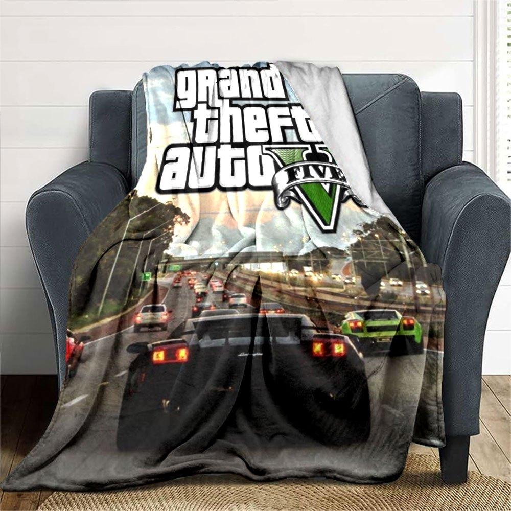 1 шт. Мягкое фланелевое одеяло Grand Theft Auto с дизайнерским принтом. Уютное одеяло для всех сезонов, идеально подходит для дивана, кровати, офиса
