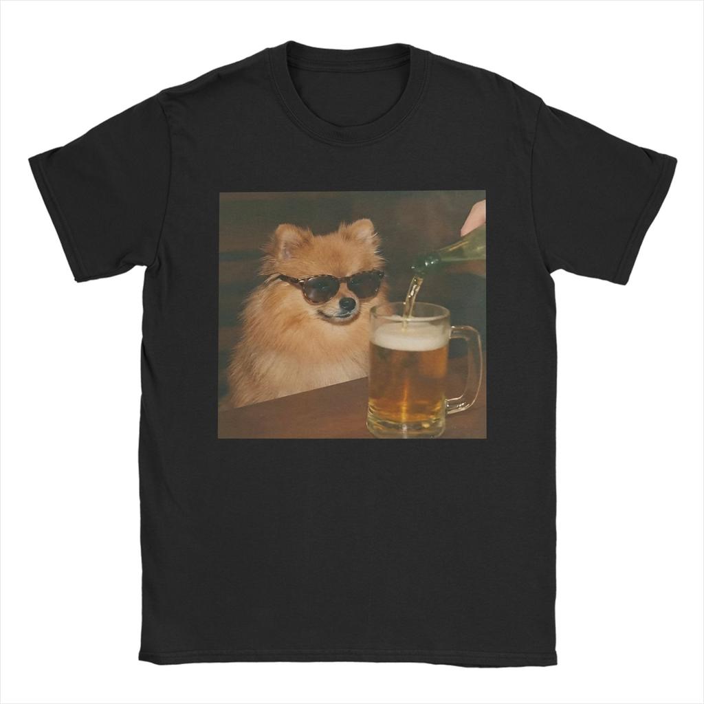 Unisex Unisex Tshirt Funny Patriotic Pomeranian Dog Drinking Beer American Pure Cotton Tees T Shirts Crewneck Clothing Plus Size