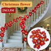 Christmas Rattan Ornament with LED String Lights, Red Flowers and Berries, Holiday Decorations Tree Ornaments Grinch Decor Elf