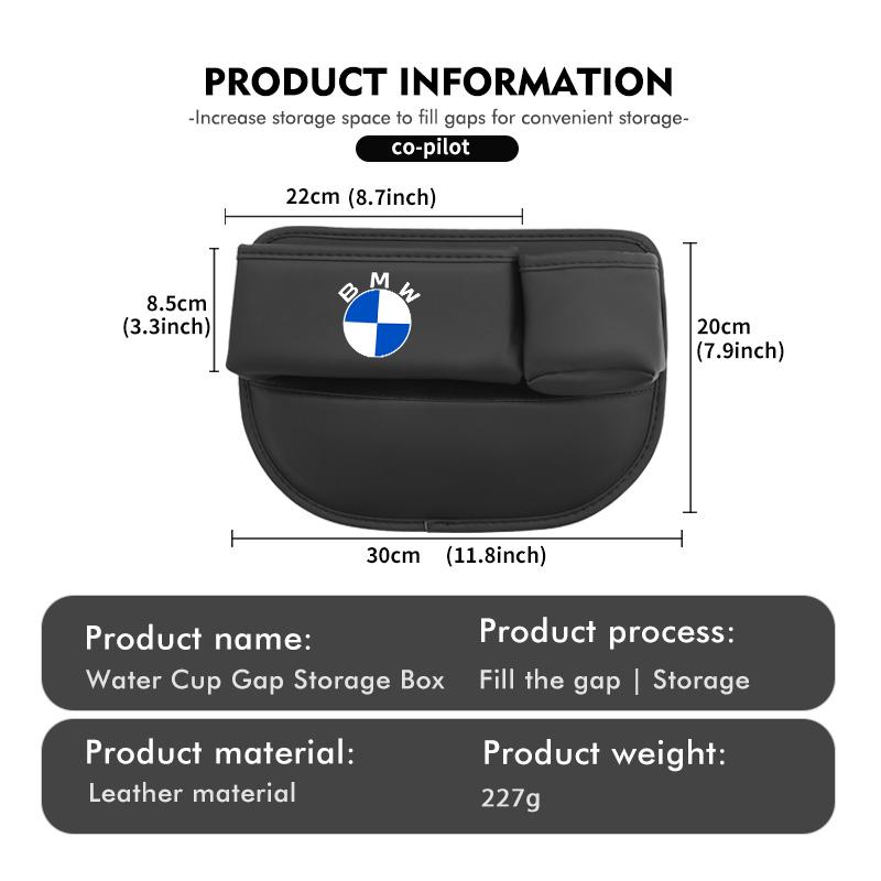 NYTB6 Leather Car Seat Gap Filler Storage Box Cup Holder Accessories For BMW M Performance E36 E46 E60 E90 E91 E92 E93 F30 F20