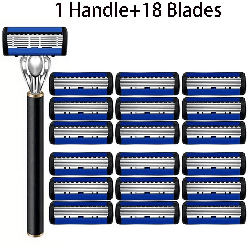 6-слойное лезвие бритвы, классическая бритва многоразового использования, черная бритва со сменным лезвием, безопасная мужская ручная бритва