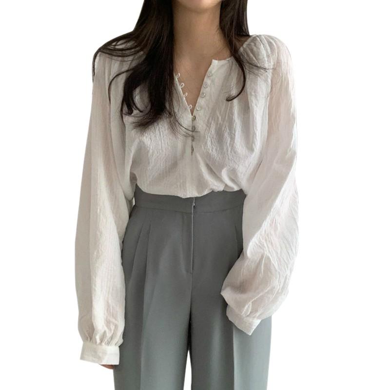 Шикарная тонкая рубашка с длинными рукавами и кондиционером, простая женская однотонная свободная рубашка с простым темпераментом