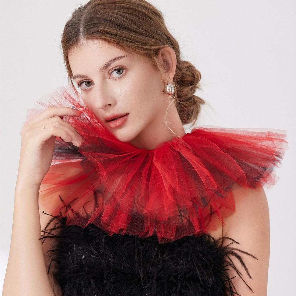 Perfect Match Colored Tulle Ruffled False Collar For Women Three-Layer Fake Collar For Halloween Costume Clown Neck Detachable Collar Shawl