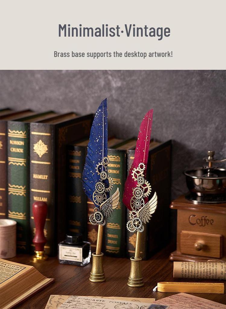 European Steampunk Quill and Ink Set with Wax Seal - Retro Fountain Pen Gift Box for Birthdays