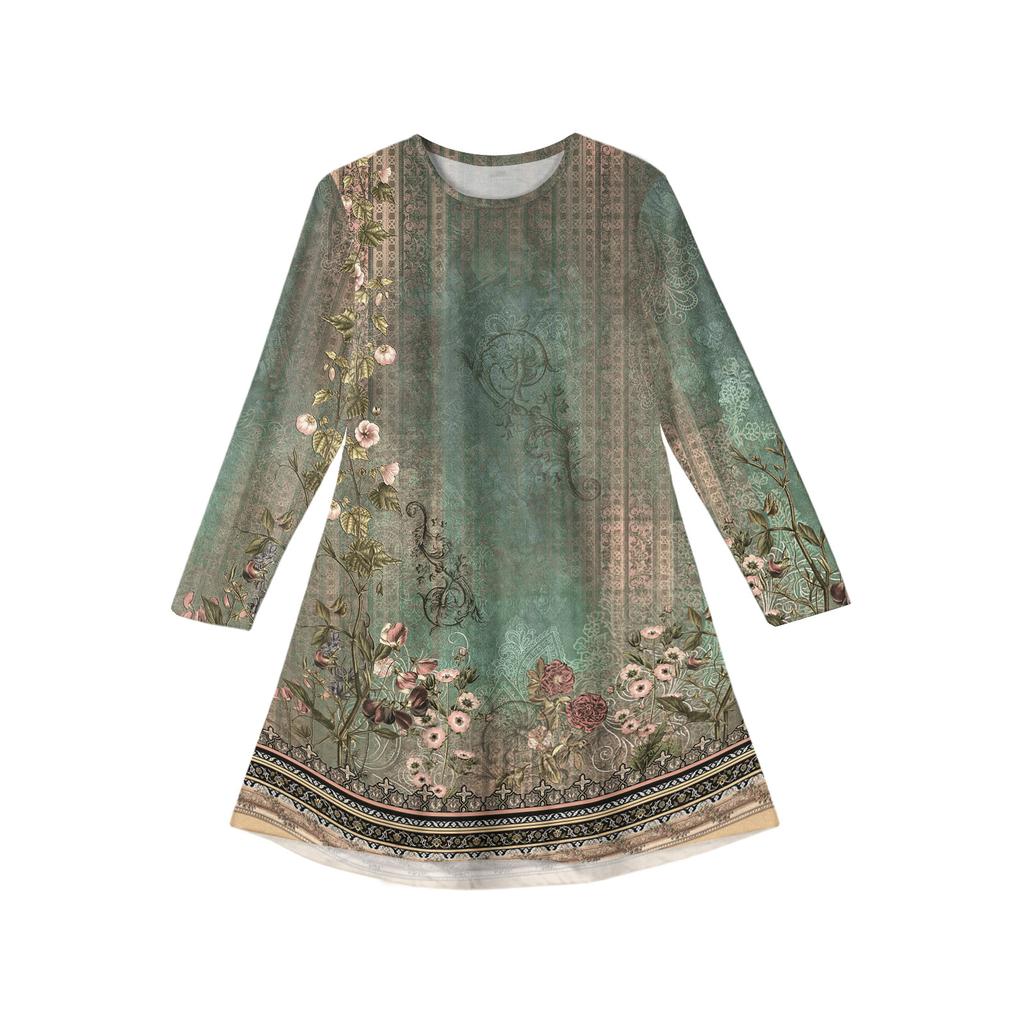 Платье с длинным рукавом для девочек - Платье с цветными карманами