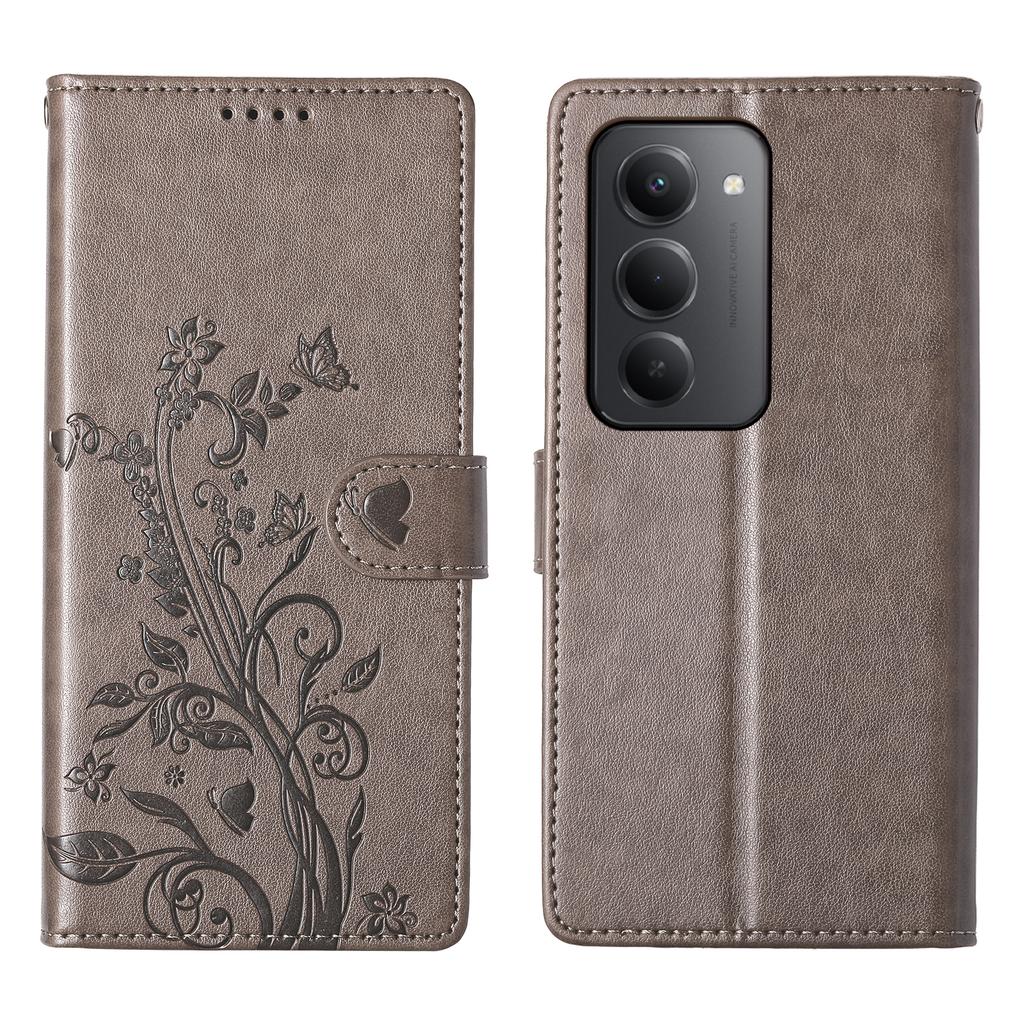 Для Xiaomi Redmi 15 5G (Глобальный) (169 мм) Чехол-кошелек с цветочным тиснением в виде бабочки, из искусственной ПУ кожи, чехол для телефона с ремешком на запястье