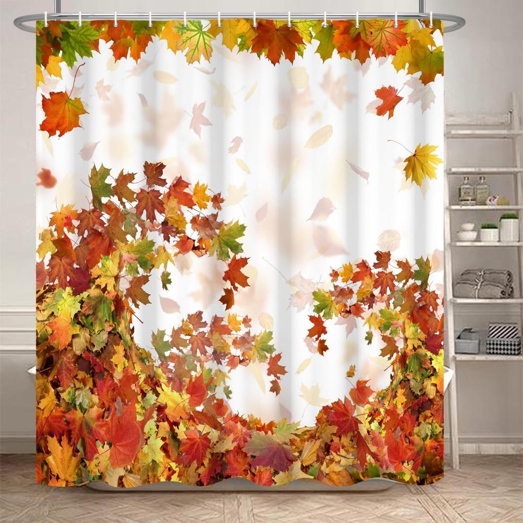 Fall Maple Leaves Shower Curtain Autumn Plants Nature Scenery Bath Curtain Thanksgiving Harvest Bathroom Decor Fabric Farmhouse
