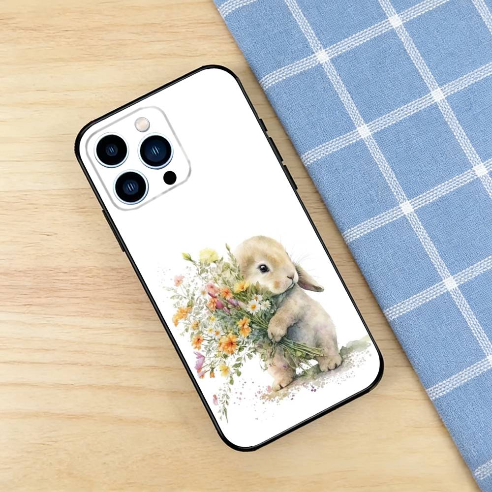 Easter Bunny Eggs Flowers Case For iPhone 17 16 Pro Plus Air 15 14 Max Mini E 12 11 Soft Shockproof Cover
