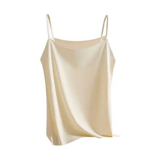 Women's Faux Silk Camisole Top Ice Silk Satin Tank Top Spaghetti Strap Sleeveless Cami Top Crew Neck Silky Summer Basic Blouse