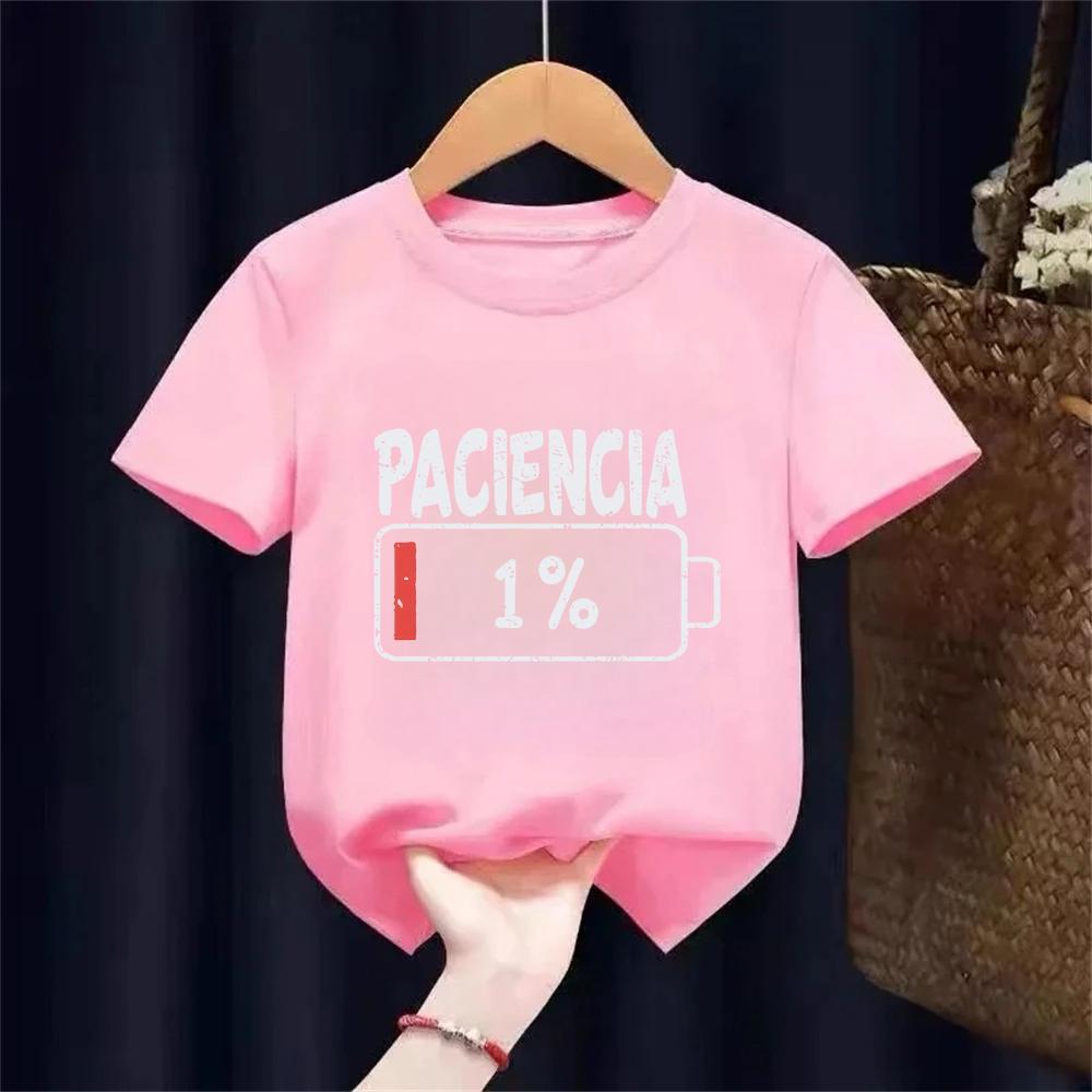 Vibrant Spanish Letter Print Short Sleeve Round Neck Kids Casual T-Shirt 100% Summer - Breathable
