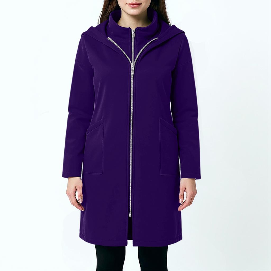 Women's Fashion Casual Solid Color Hooded Pocket Long Sweatshirt With Zipper, Mid-Length Fake Two-Piece Loose Coat