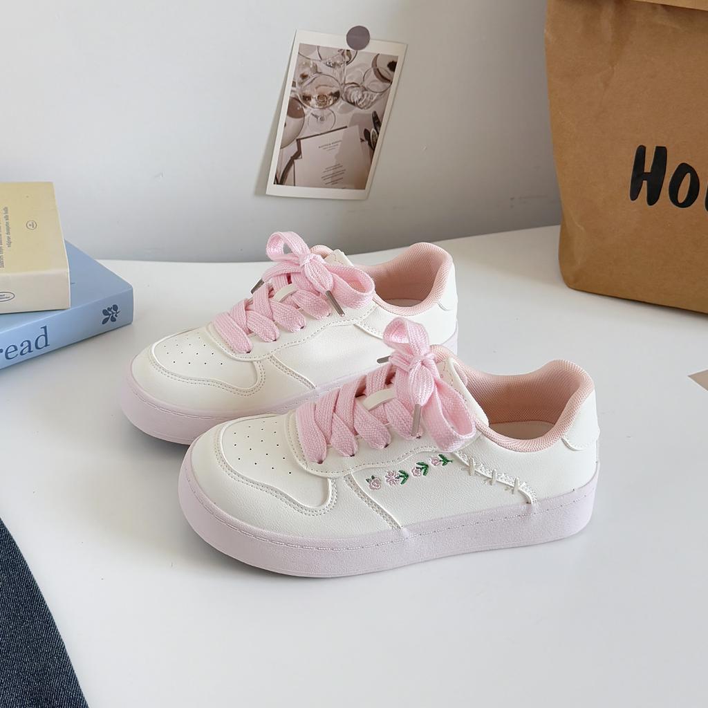 Women's White Sneakers Spring Autumn New Lightweight Breathable Outdoor Casual Shoes Flower Lace Up Comfortable Board Shoes