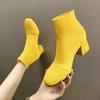 Fashion Stretch Sock Boots For Women Boots 2025 Square Heel Yellow Knitting Shoes Elastic Cottton Boots Lady Footwear