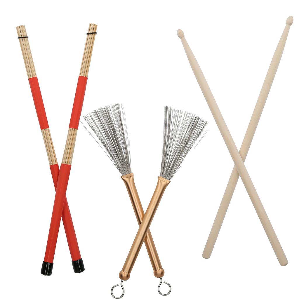 Drum Stick Brush Set Jazz Retractable Metal Wire 5A Bamboo Rod 19 Beam Stick Plush Bag(Gold )