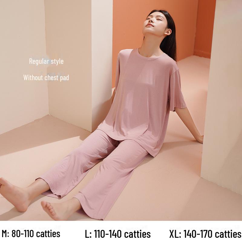 Женский летний пижамный комплект из модального хлопка с короткими рукавами и нагрудной накладкой