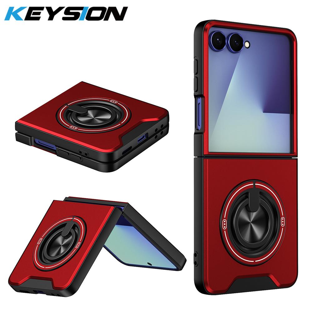 KEYSION Магнитный чехол для телефона Samsung Z Flip 8 7 FE 6 5 Силикон+ПК 360° Кольцо-подставка Ударопрочный чехол для Galaxy Z Flip 5 6 7 8