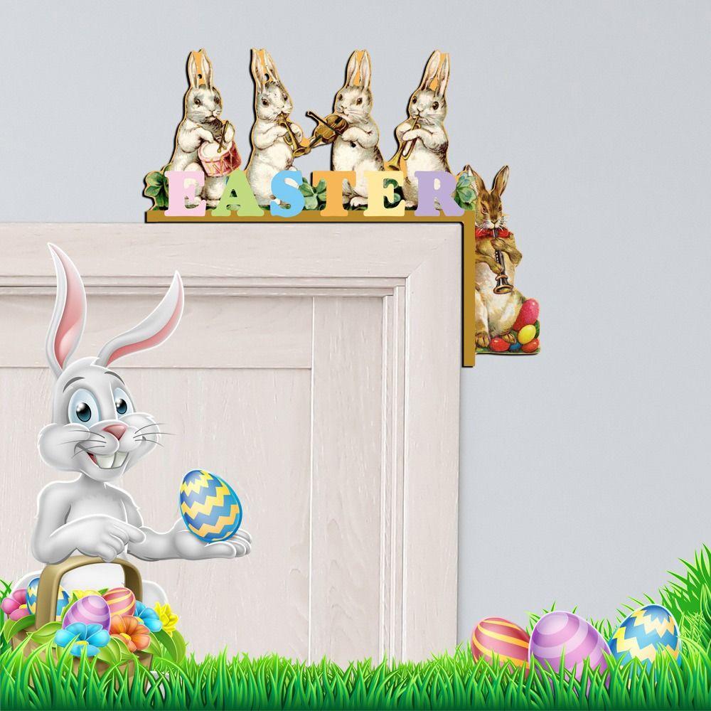 Многоцветные пасхальные наклейки на угол двери, деревянный кролик, яйцо, наклейки на дверную раму, украшение, мультяшный кролик, лось, наклейка на стену