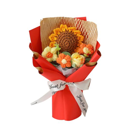 Wool Knitted Rose Sunflower Hand Crocheted Yarn Flower Bouquet,Artificial Sunflower, Handmade Everlasting Bouquet Crochet Flowers Teacher Appreciation