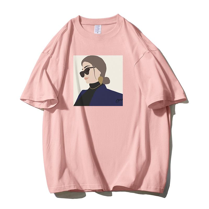 Shellsuning Личность Женская футболка из 100% хлопка с принтом Новые летние короткие базовые футболки большого размера с круглым вырезом Женская мода Уличная одежда Топы Harsuku