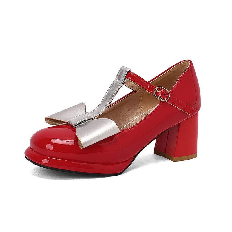 Meotina Женские туфли Мэри Джейн на высоком толстом каблуке с круглым носком и завязывающимся бантом, модная женская обувь весна-осень, розовые, черные, 46