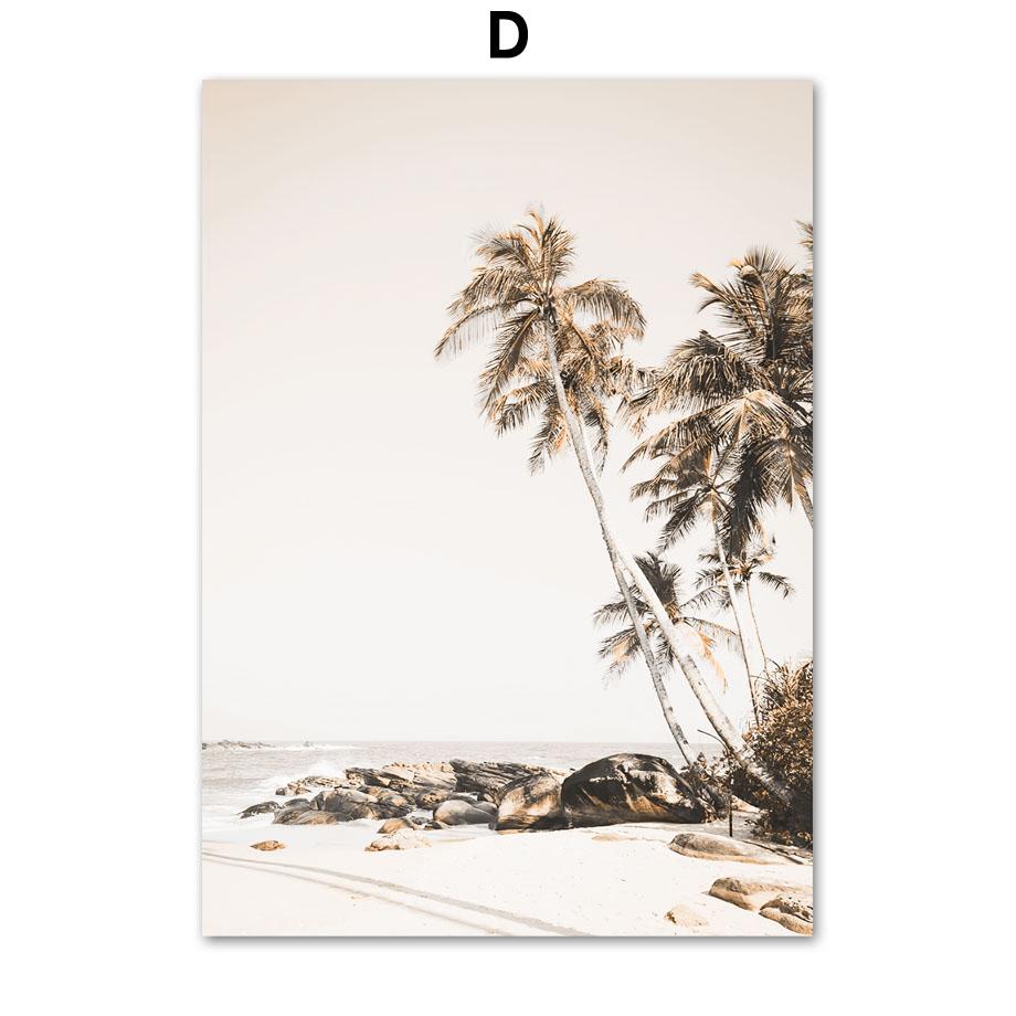 Beige Flower Palm Leaf Beach Lighthouse Wall Art Canvas Painting Nordic Posters And Prints Wall Pictures For Living Room Decor