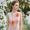 Flower Designing Long Necklace Elegant Style Belly Jewelry Pearls Accent Necklace  Daily Accessory