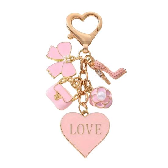 Брелок-подвеска Yousheng с украшением из искусственного жемчуга, эмалированным сердцем, бантом и цветочным шармом, декоративный аксессуар для ключей