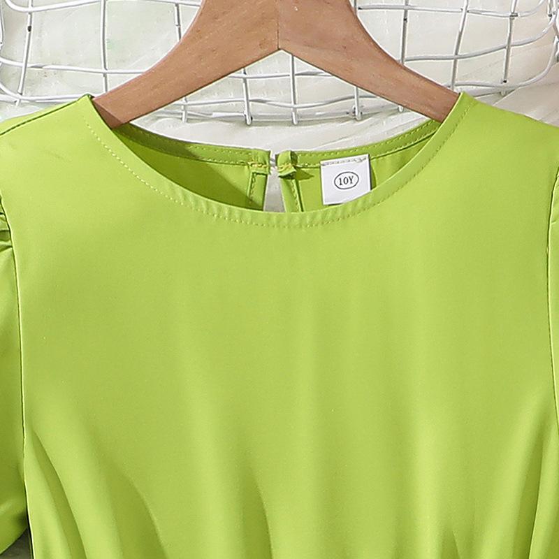 Платья для девочек 7-12 лет, летнее новое длинное платье, темпераментная талия, модная юбка-фонарик с широкими рукавами и широкими качелями