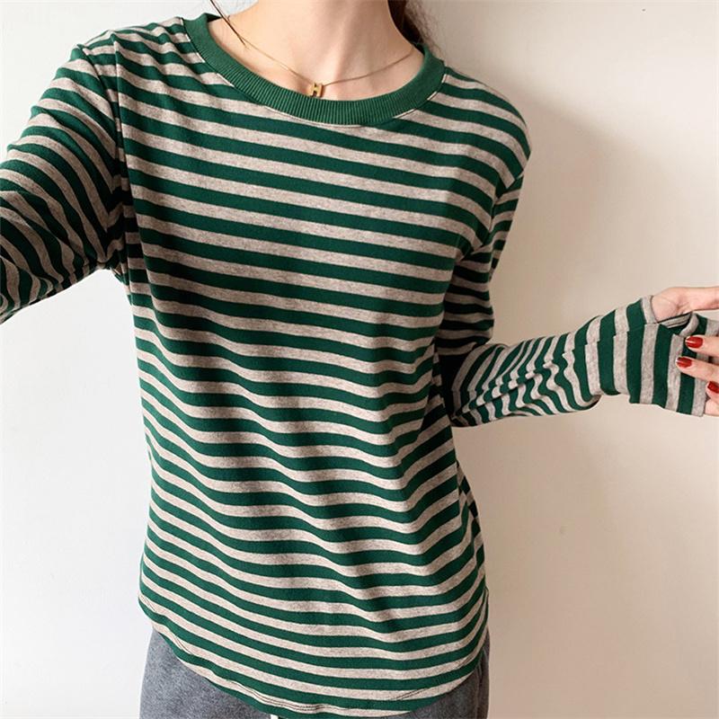Новинка 2022 года, женские полосатые футболки с длинными рукавами, женская уличная одежда, осенне-весенние хлопковые футболки, свободные футболки в корейском стиле