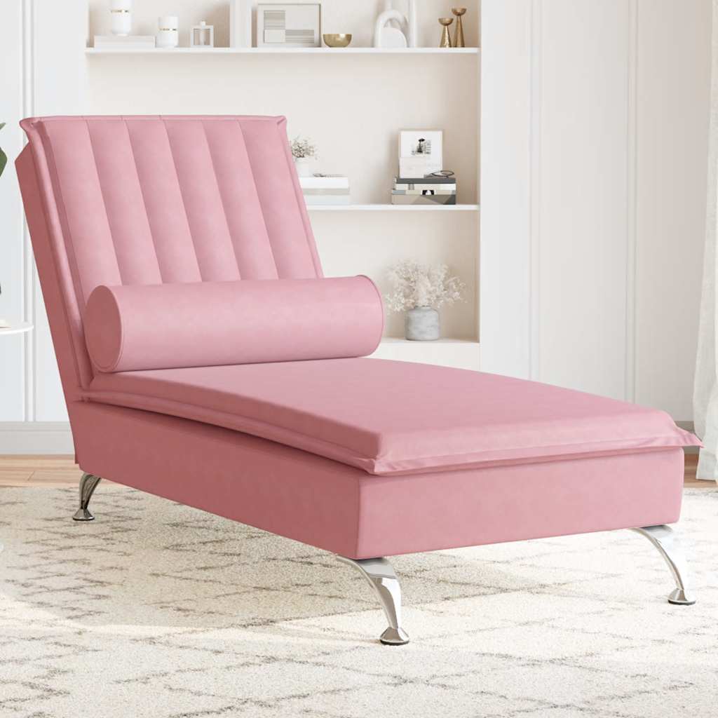 Massage Chaise Lounge with Neck Roll Pink Velvet