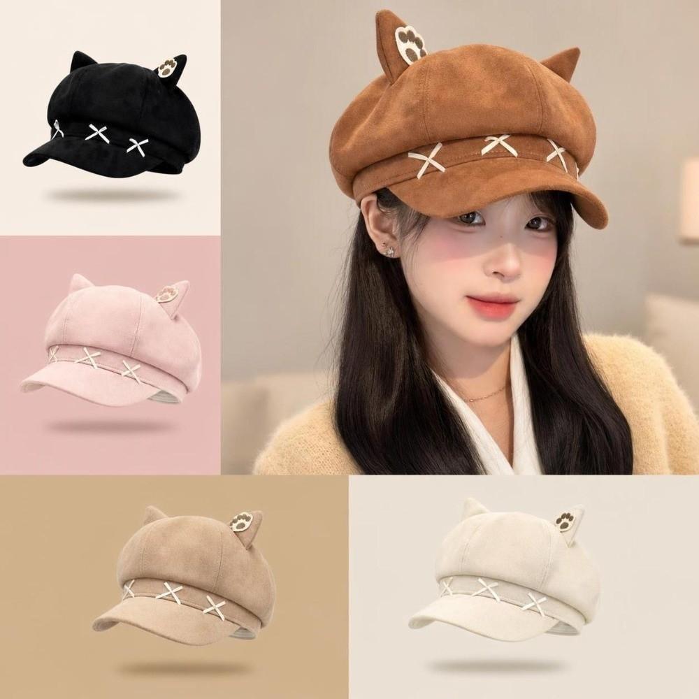 Warm Beret Cap Bow Painter Beret Hat Cute Winter Hat Women